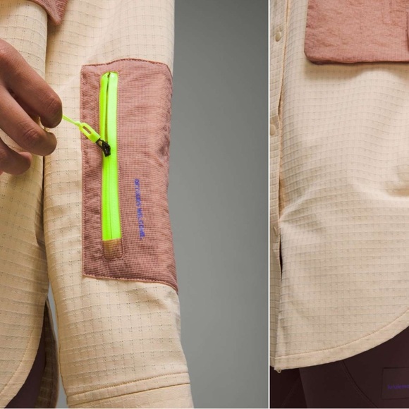 Lululemon Grid Fleece Hiking Overshirt Prosecco / Pink Clay size 18 - Picture 3 of 14